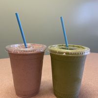 Almond butter smoothie and green smoothie   at Vickie's Veggie Table in Biddeford