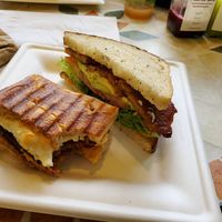 Split for us - Spicy bacon panini and MCA BLT at Vickie's Veggie Table in Biddeford