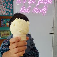 Large scoop of piña colada in a vegan cone at The Crafty Cow in Da Nang