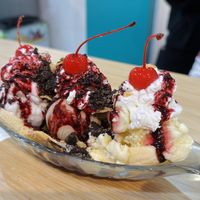Banana split w/ coffee, coconut & piña colada ice cream (145k VND)  at The Crafty Cow in Da Nang