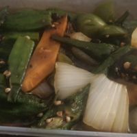 Okra green pepper black bean at Wawin Vegan Chinese in Sheffield