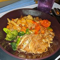 A selection of vegan food including sweet and sour 'chicken' at Wawin Vegan Chinese in Sheffield