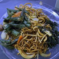 Garlic okra stir fried, seaweed, tofu chow mein, vegetable udon  at Wawin Vegan Chinese in Sheffield