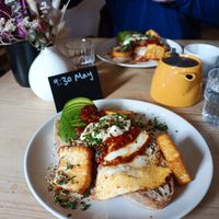 Vegetarian Harissa Eggs with Halloumi at Forge Bakehouse in Sheffield
