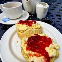 Cream tea with buttercream replacement for clotted cream at National Trust Tearoom in Wareham