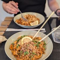 Pad Thai with Tofu and no egg (same in the background, but also opted to remove some toppings) at Freshbox in Marseille