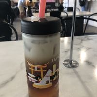 Vegan Black milk tea with almond milk and agar boba  at Lazi Cow in Davis