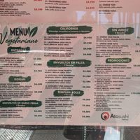 Vegetarian menue at Ato Sushi in Santiago