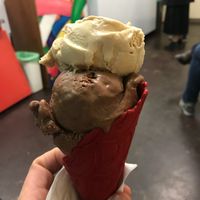 Two scoops in a red velvet cone  at Sweet Ritual in Austin