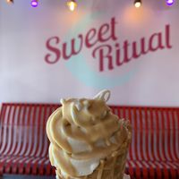 Soft serve with peanut butter dip at Sweet Ritual in Austin