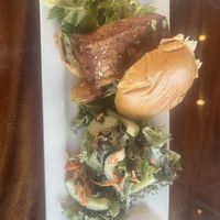 Tofu sandwich with side salad vegan  at Ola Brew in Hilo