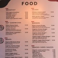 menu  at Organic in Amsterdam