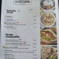Menu  at La Artesanal in Jaco