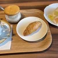 Coffee, salt roll, fruit sando  at MERCY Vegan Factory in Osaka