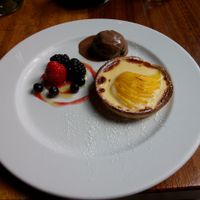 Hot peach and vanilla tart at David Bann Restaurant in Edinburgh