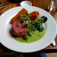 Beetroot, Bramley Apple and Dunsyre Blue cheese mousse at David Bann Restaurant in Edinburgh