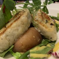 Gnocchi with warm peach salad  at David Bann Restaurant in Edinburgh