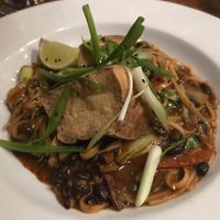 Smoked tofu and noodles. Highly recommended  at David Bann Restaurant in Edinburgh