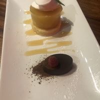 Pineapple jelly with lemon cake   at David Bann Restaurant in Edinburgh