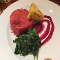Beetroot, spinach and olive polenta at David Bann Restaurant in Edinburgh