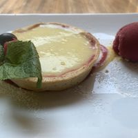 Lemon Tart and Sorbet  at David Bann Restaurant in Edinburgh