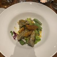 Peach gnocchi salad - delicious  at David Bann Restaurant in Edinburgh