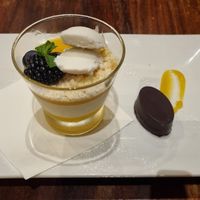 Mango, passion fruits and vanilla pudding at David Bann Restaurant in Edinburgh