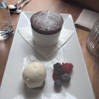 Dark chocolate soufflé   at David Bann Restaurant in Edinburgh