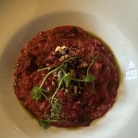 Butterbean and beetroot risotto a vegan main course    at David Bann Restaurant in Edinburgh