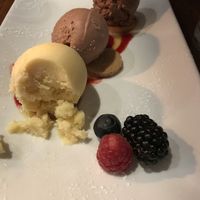 selection of pineapple/ beetroot, coconut, whiskey/ chocolate ice cream at David Bann Restaurant in Edinburgh