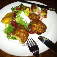 Thai fritter of spiced broccoli and smoked tofu.
 at David Bann Restaurant in Edinburgh