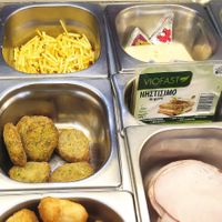 Vegan ingredients: falafel, vegan cheese at Valentino Crepes in Thessaloniki