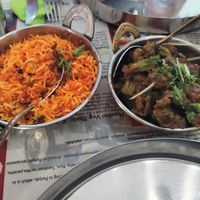 Saffron rice and Bhindi Bhaji at Indian Thali Express in Paphos