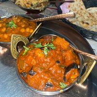 chana masala & aloo baingan masala & peshwari naan  at Indian Thali Express in Paphos