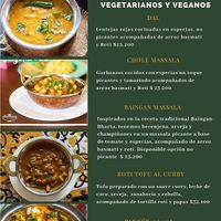 Menu - also vegan appetisers available, roti and dips, onion bhajis etc   at Anamayo in Cali
