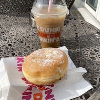 Bavarian Vegan donut and iced caramel soya latte  at Dunkin' - Hbf in Munich