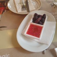 Complimentary olives and tomato sauce at Agrimia Restaurant in Crete