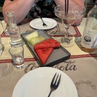 Complimentary fruits and raki for dessertt  at Agrimia Restaurant in Crete