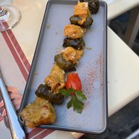 Stuffed wine leaves and zucchini flowers - very good!  at Agrimia Restaurant in Crete