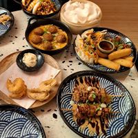 Appetizer platter, koftas, satay skewers and  bao buns! at Bodhi in Leuven