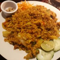 Nasi with seitan at Casa Hood in Banos