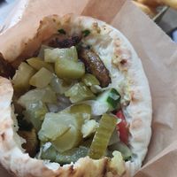 Shawarma in a pita bread with all the fixing. at Falafel Sumsum in Tel Aviv