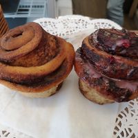 Cinnamon Bun and Forest Fruits Bun at Little Things Cafe in South East London