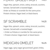 Plant based menu at Stacks in Campbell