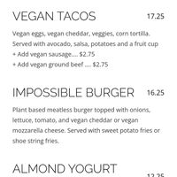 Plant based menu at Stacks in Campbell