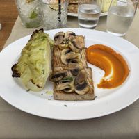 Grilled Tofu & Cabbage (with mushrooms and sweet potato purée)  at Casa Del Mar in Albufeira