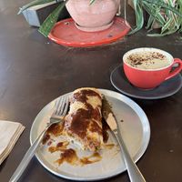 Vegan roll and almond cappuccino   at The Pie Tin in Newtown