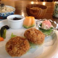 Daily Special Lunch with Pumkin Croquette as main dish. 1200¥ at Nezu no ya in Tokyo