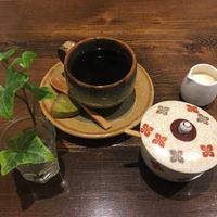 Coffee with a matcha cookie at Nezu no ya in Tokyo