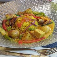 Thai yellow curry with tempeh at The Boat House in Ibiza